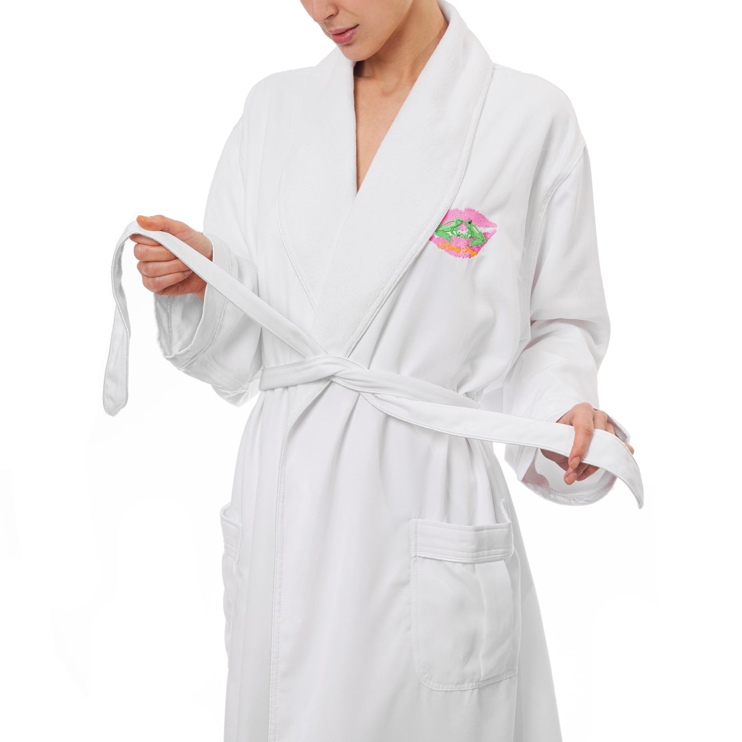 Kissing Frogs Unisex Robe (White)