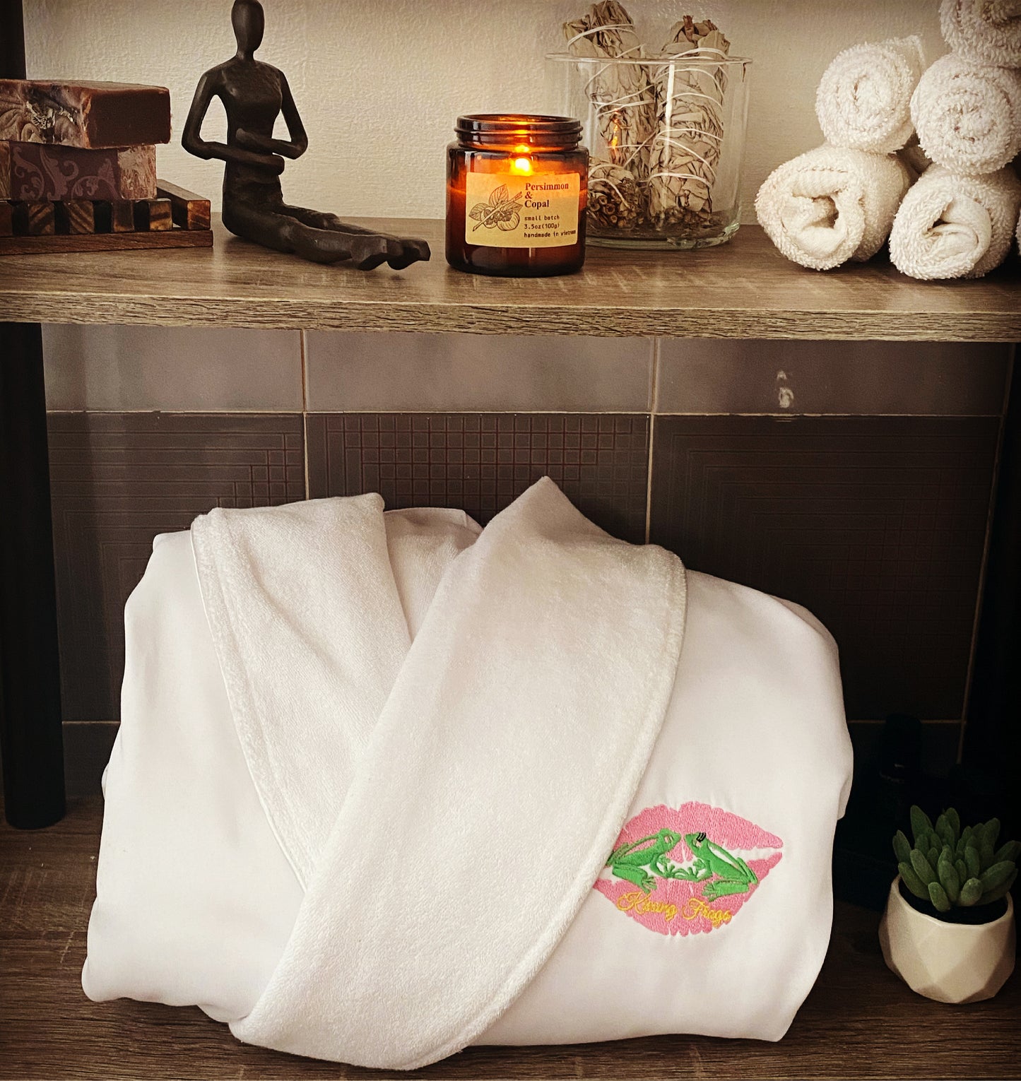 Kissing Frogs Unisex Robe (White)